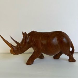 Beautiful Hand Carved Solid Rich IronWood Rhinoceros Figurine 9”L X 4” H